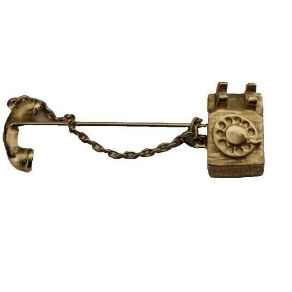 Cadoro Telephone Pin‎ Brooch Gold Tone Novelty Statement Jewelry